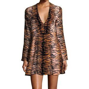 A.L.C. Tiger-Print Silk Crepe Mini Dress, Size 4